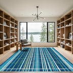Deep Blue Green White Plaid Stripes Rug
