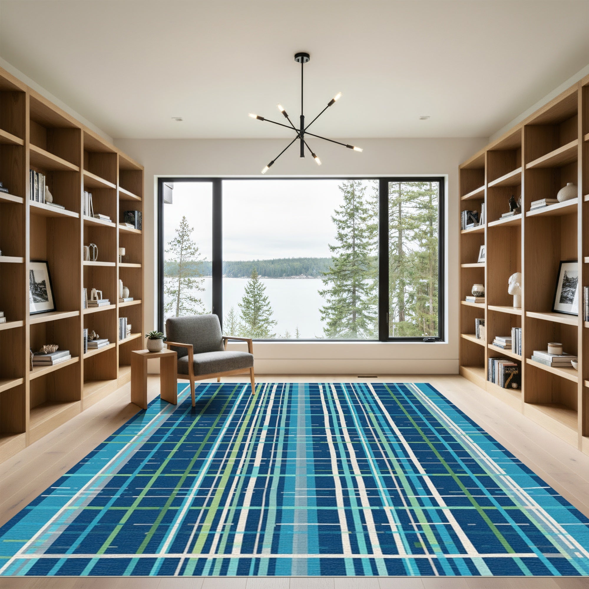Deep Blue Green White Plaid Stripes Rug
