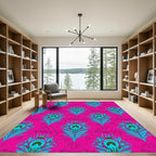 Vibrant Turquoise Peacock Feather Pink Rug