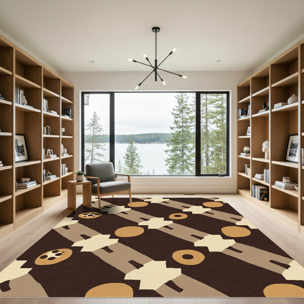 Dark Earthy Circles Diagonal Stripes Rug