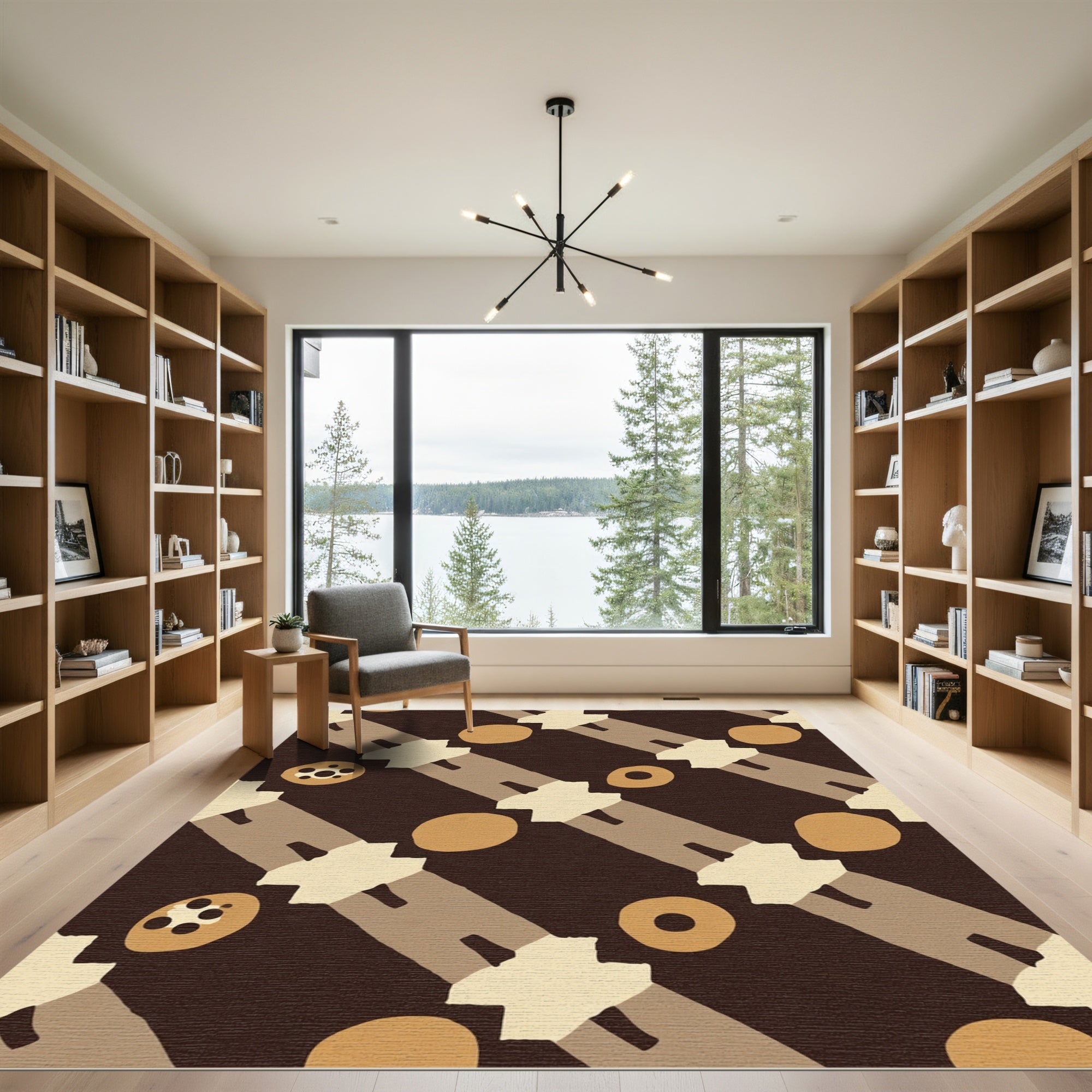 Dark Earthy Circles Diagonal Stripes Rug