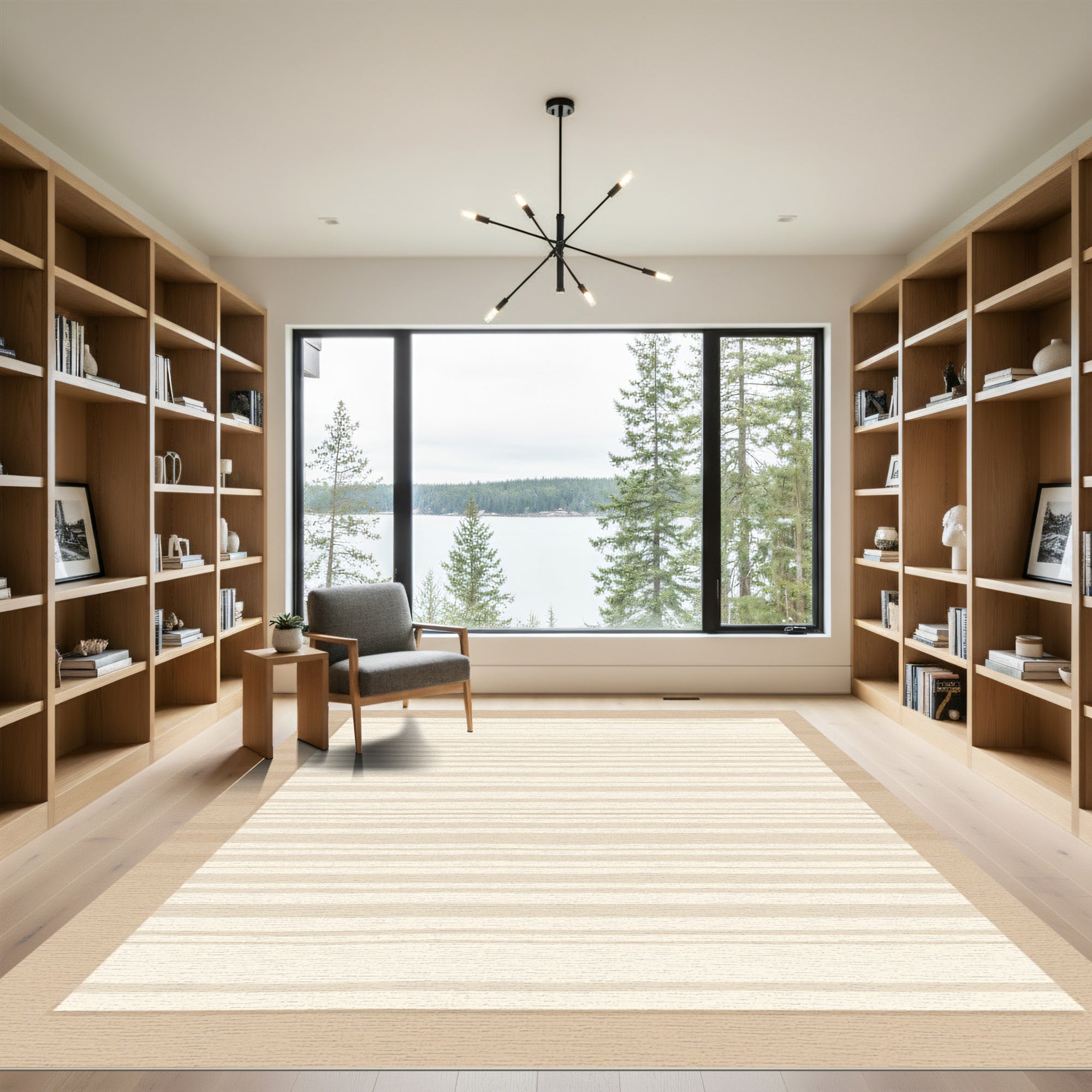 Neutral Beige Thin Striped Rug