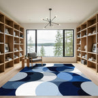 Modern Deep Blue Geometric Circles Rug