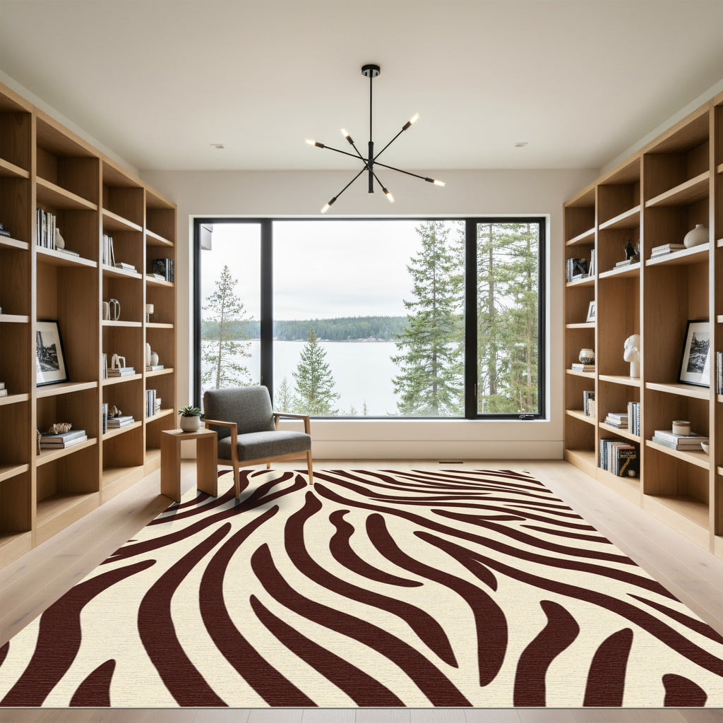 Cream Brown Abstract Zebra Stripes Rug