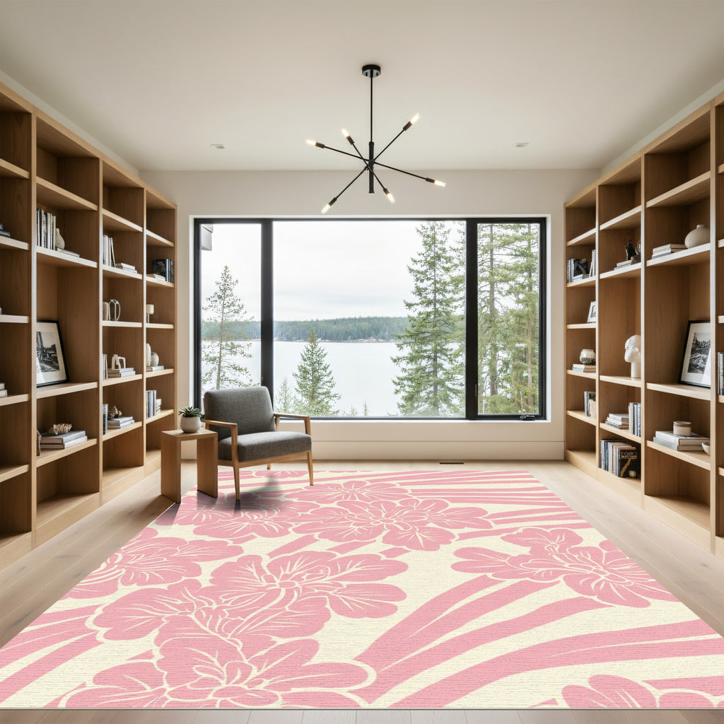 Pink Floral Stripe Deco Rug