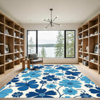 Midnight Blue Floral Butterfly Collage Rug