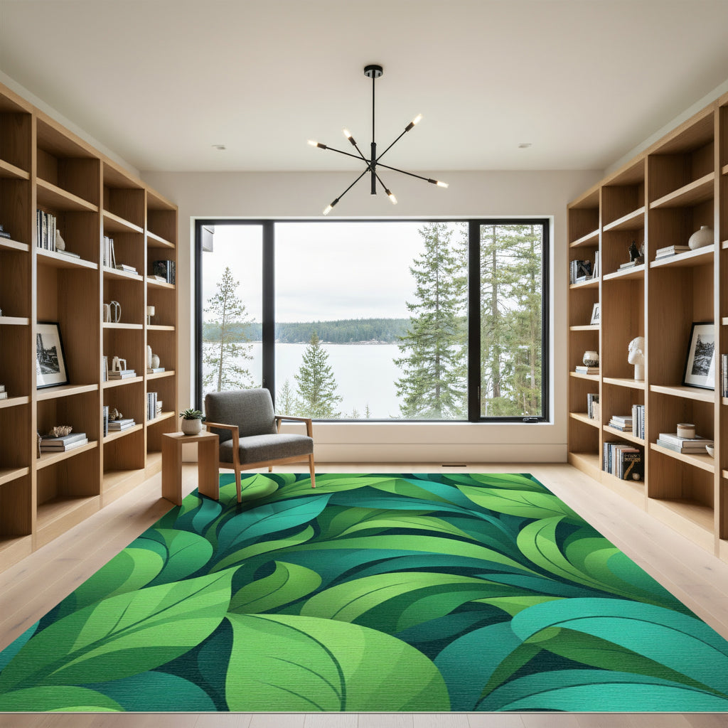 Vibrant Emerald Foliage Swirl Rug