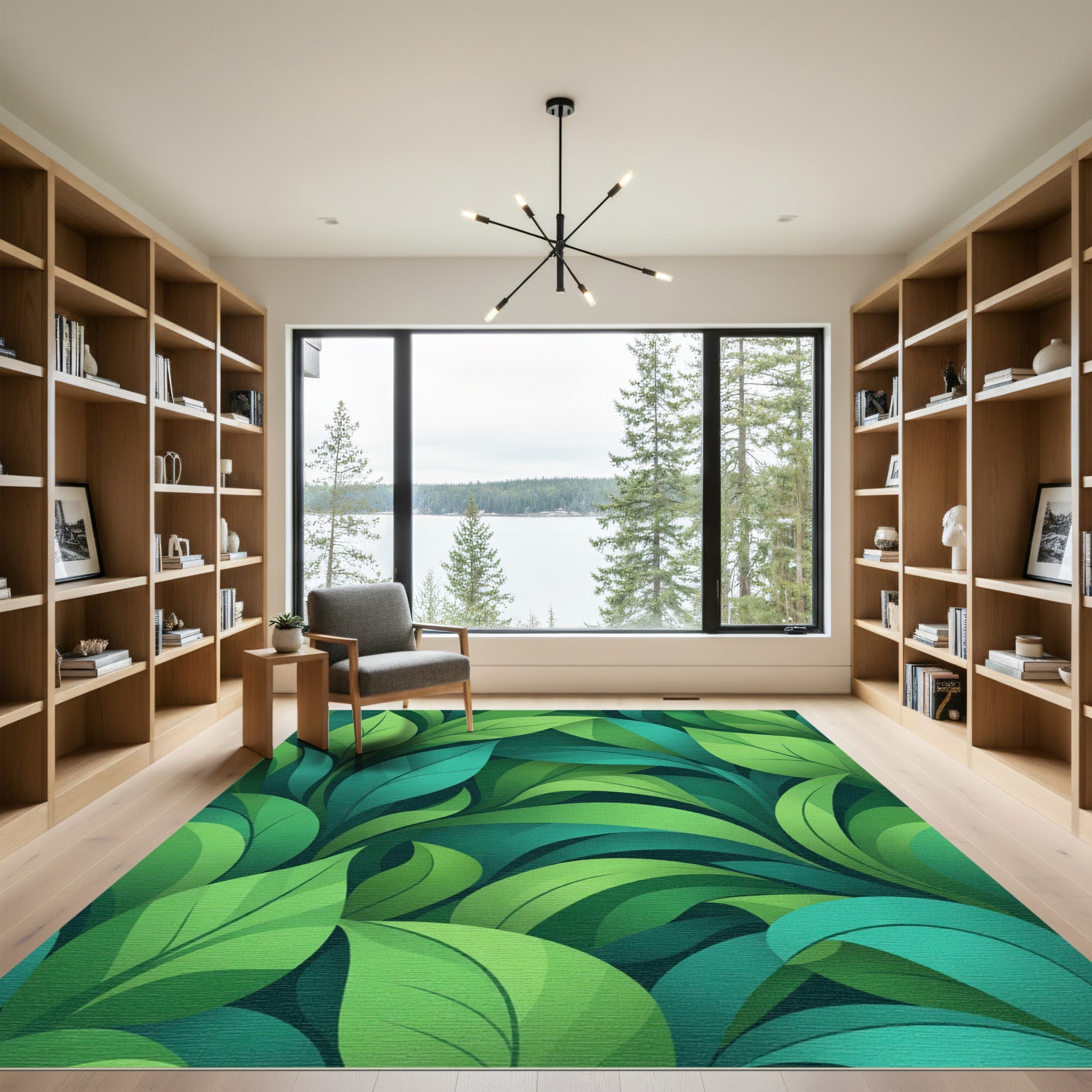 Vibrant Emerald Foliage Swirl Rug