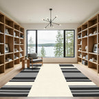 Contemporary Black Gray Stripe Rectangles Rug
