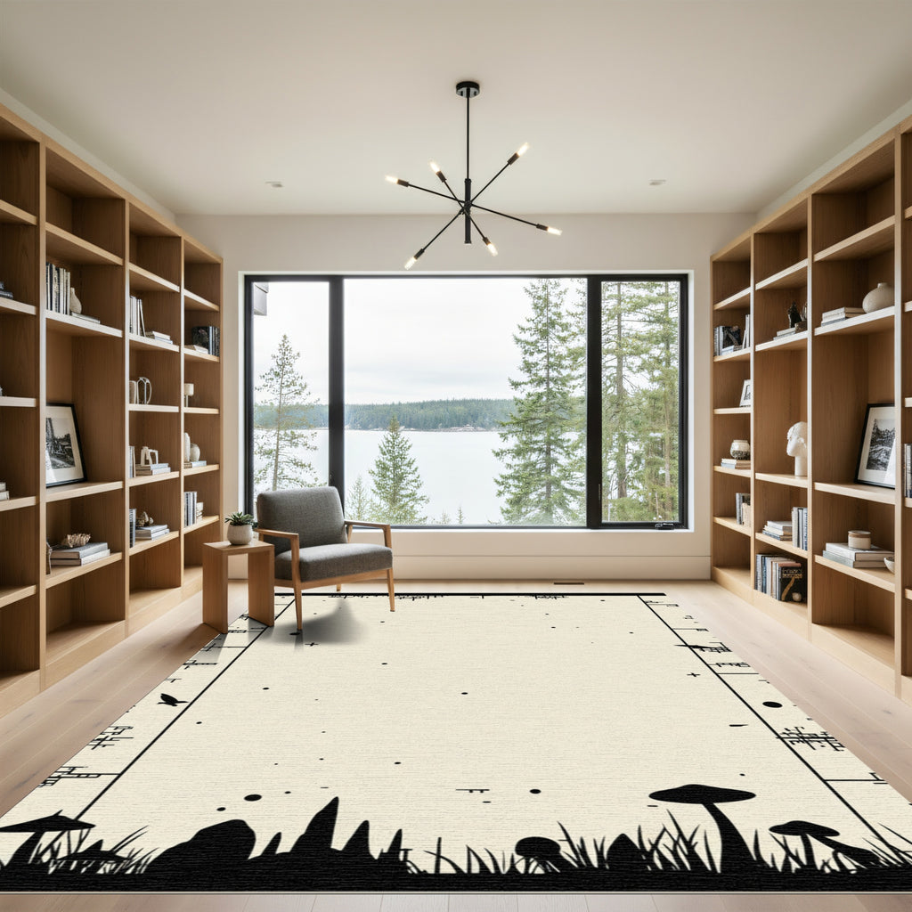 Whimsical Black Forest Silhouette Meadow Rug