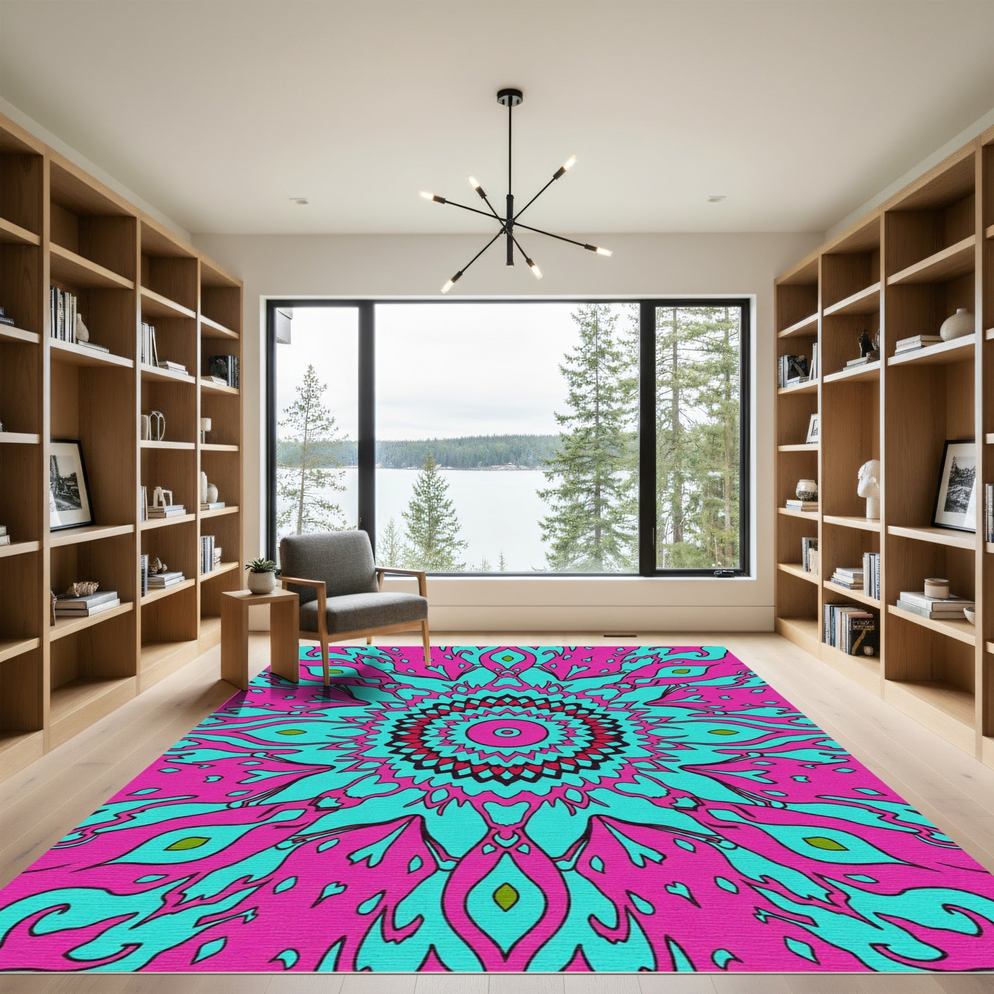 Vivid Magenta Teal Mandala Rug