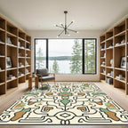 Cream Black Abstract Organic Medallion Rug