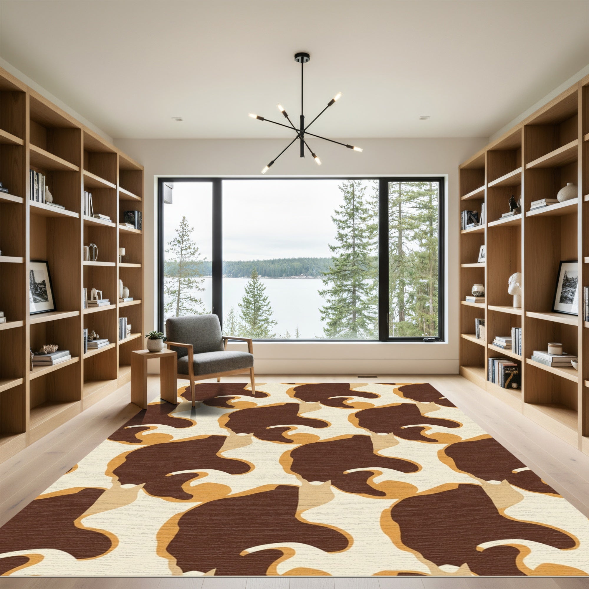 Mid-Century Brown Abstract Camo Rug