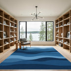 Deep Blue Abstract Ocean Waves Rug