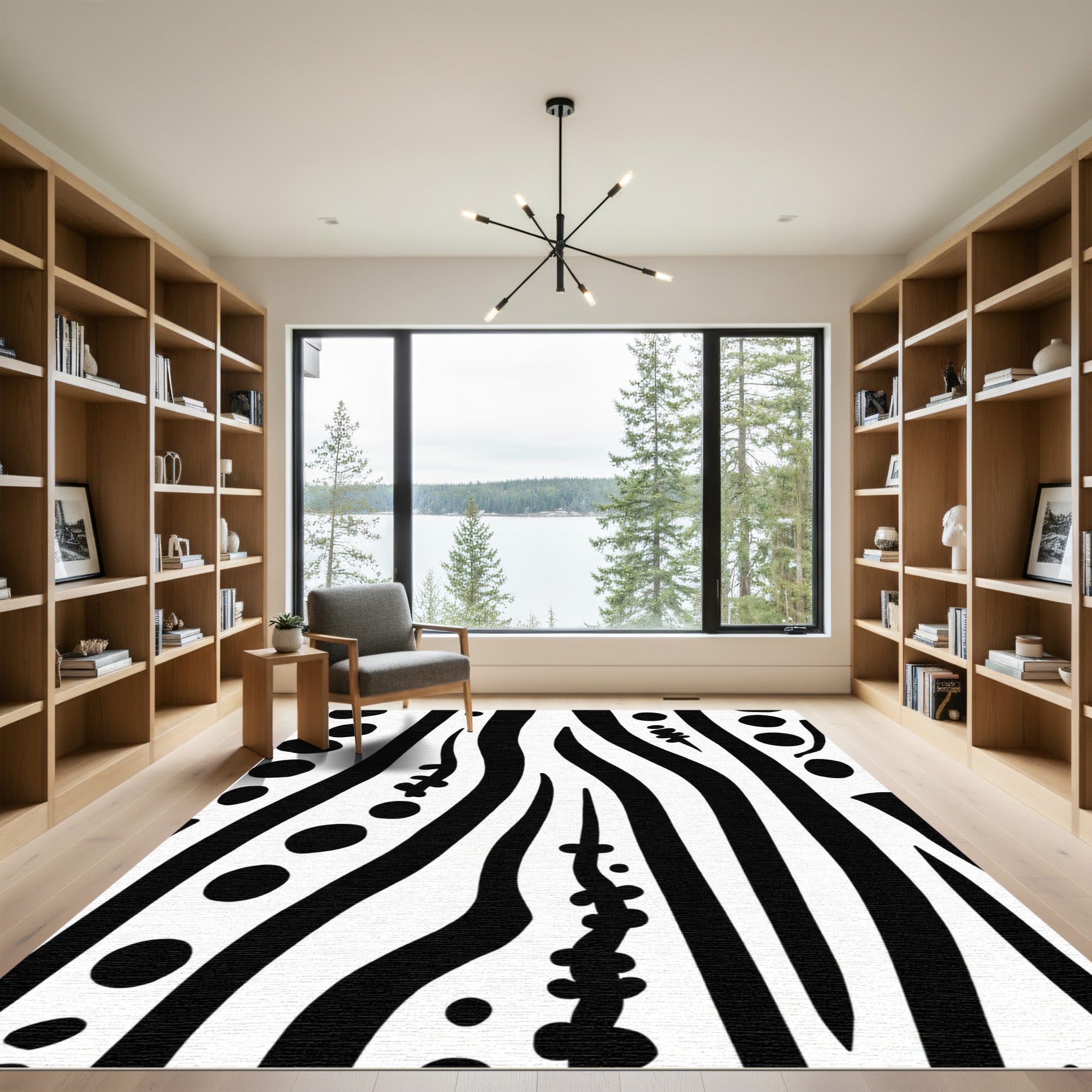 Black White Organic Stripe Dot Rug