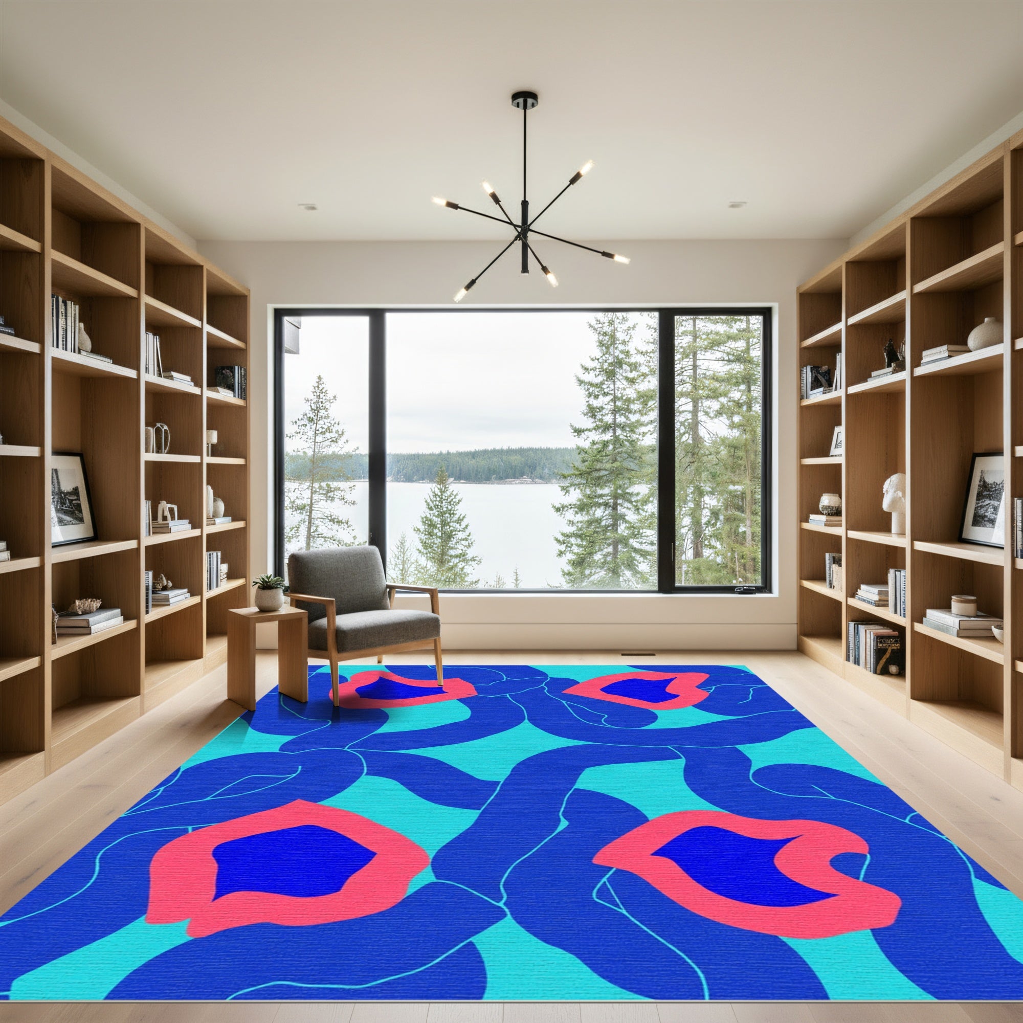 Abstract Blue Coral Bloom Medallion Rug