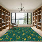 Golden Floral Swirl Emerald Rug