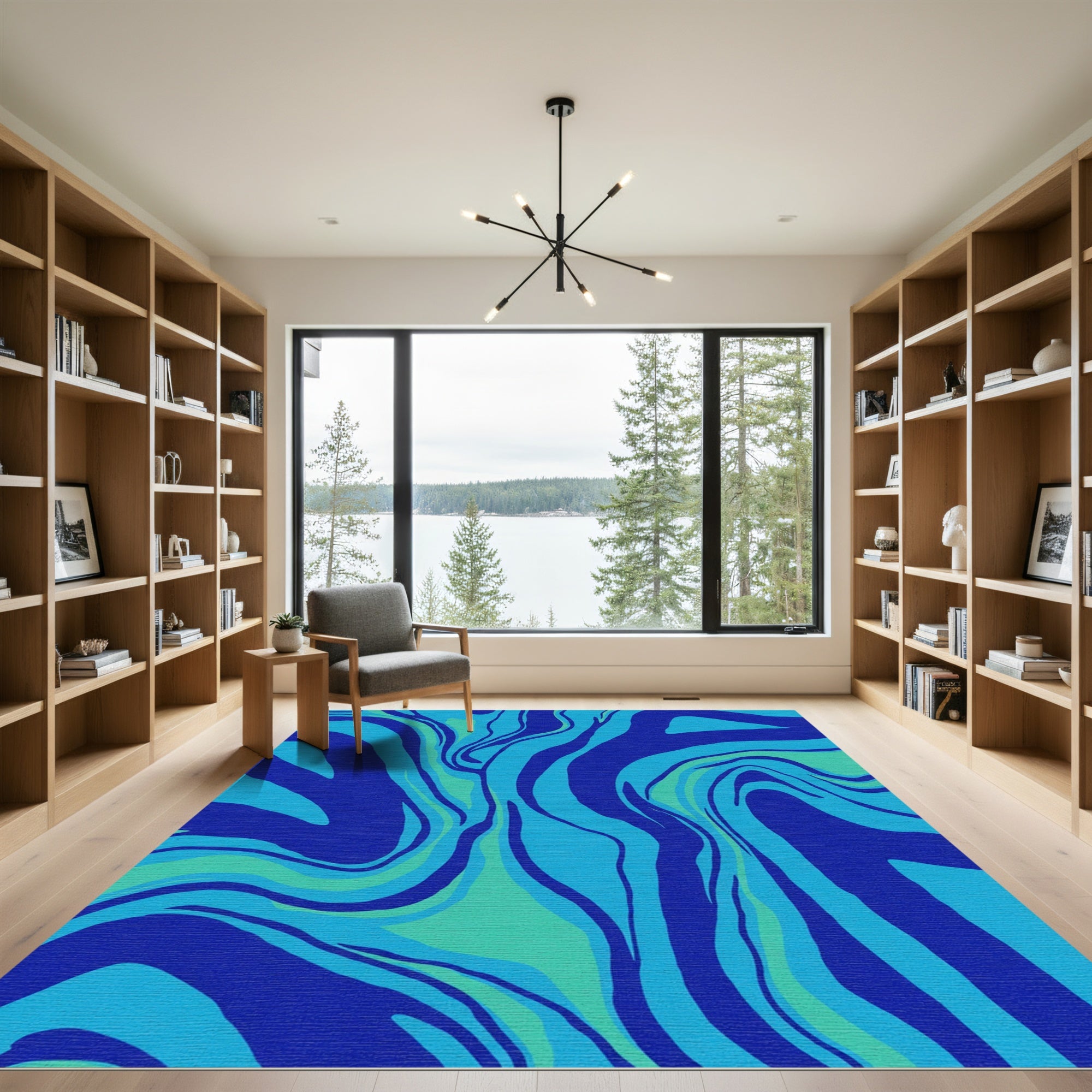 Cool Blue Zebra Swirl Rug