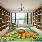 Golden Lion Family Jungle Scene Rug