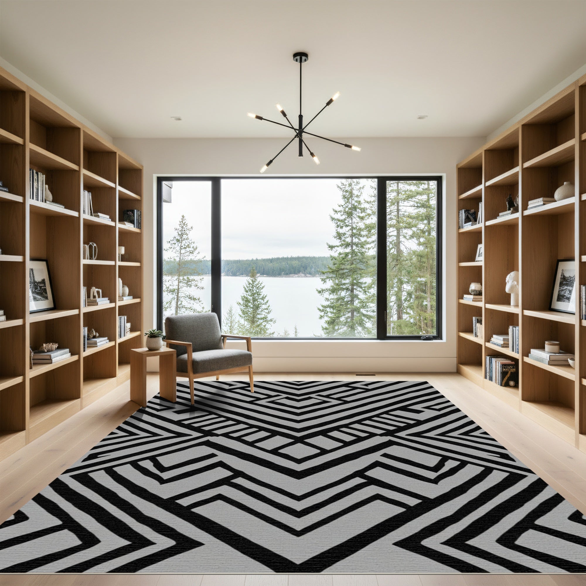 Black Geometric Chevron Gray Rug