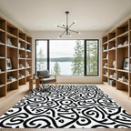 Black White Abstract Organic Lines Rug