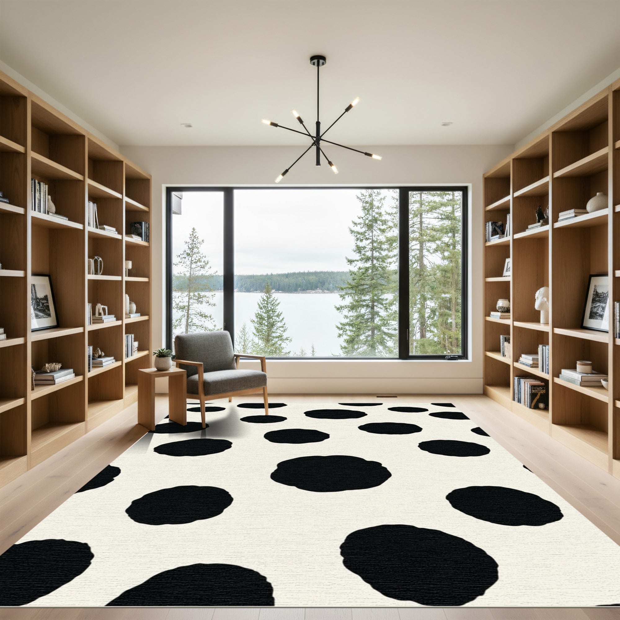 Cream And Black Spotty Circles Rug