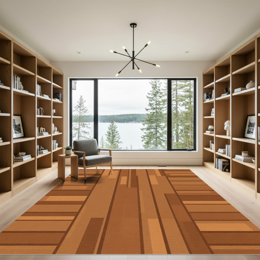 Warm Wood Plank Composition Rug
