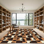 Brown Cream Abstract Organic Squares Rug