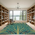 Teal Gold Feathered Bloom Rug