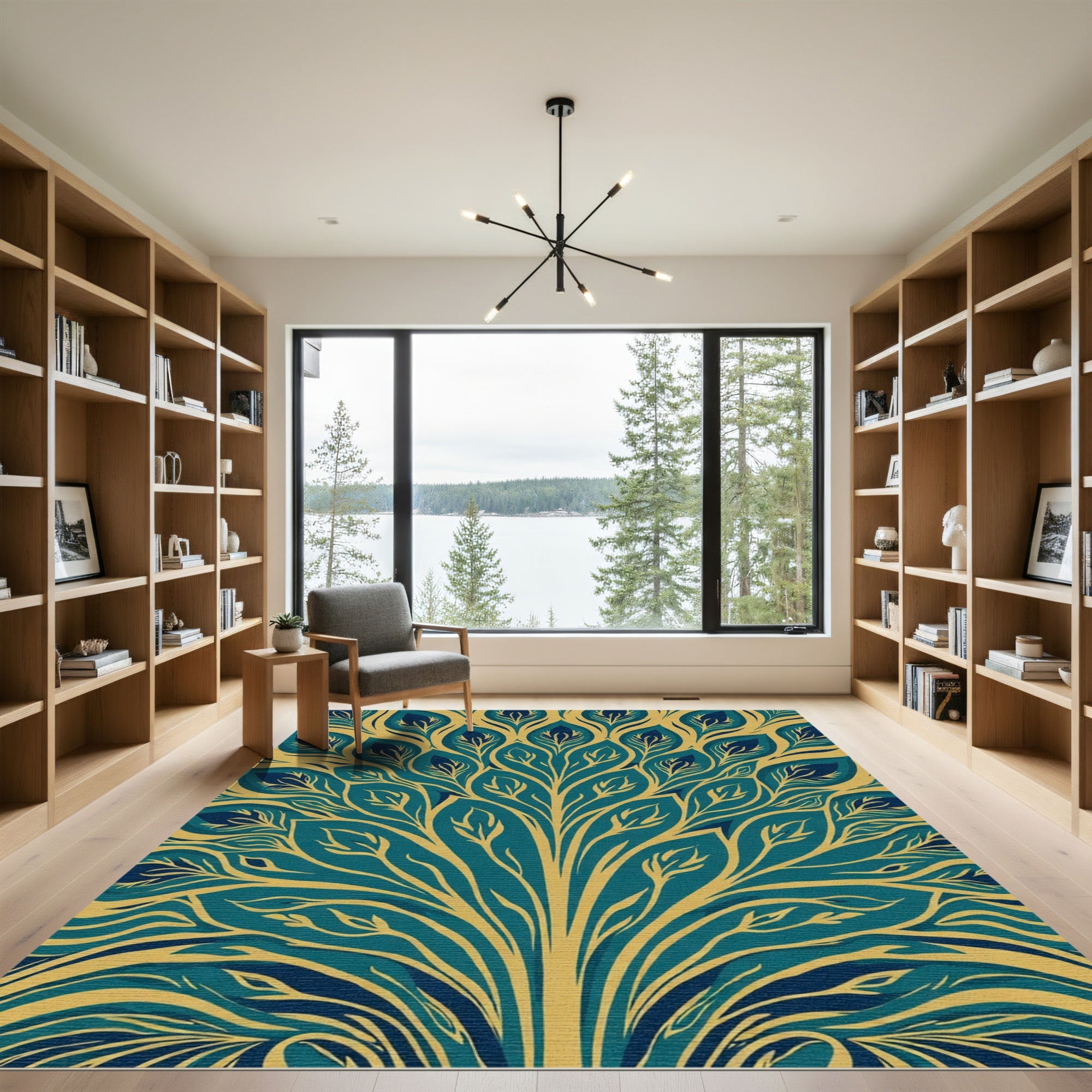 Teal Gold Feathered Bloom Rug