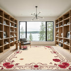 Crimson Red Floral Vine Border Rug