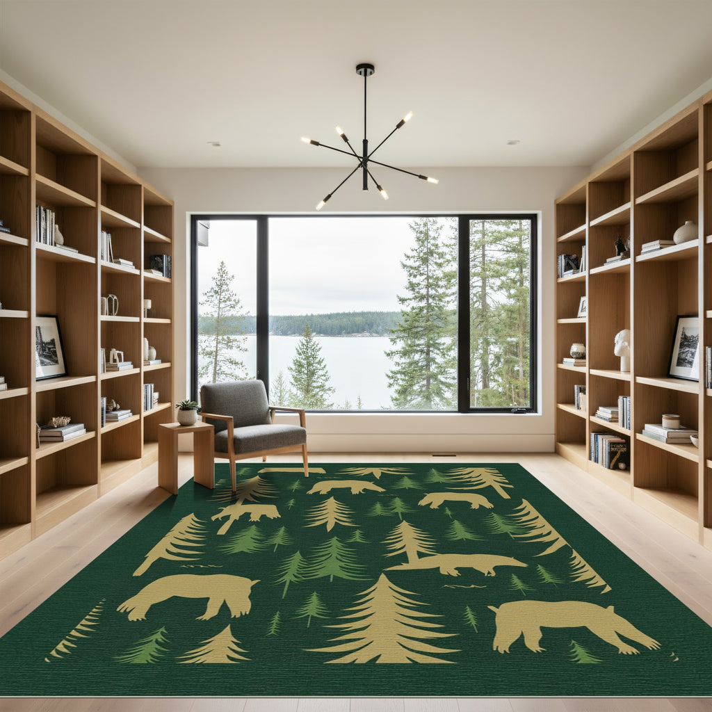 Forest Bear Silhouette Woodland Scene Rug