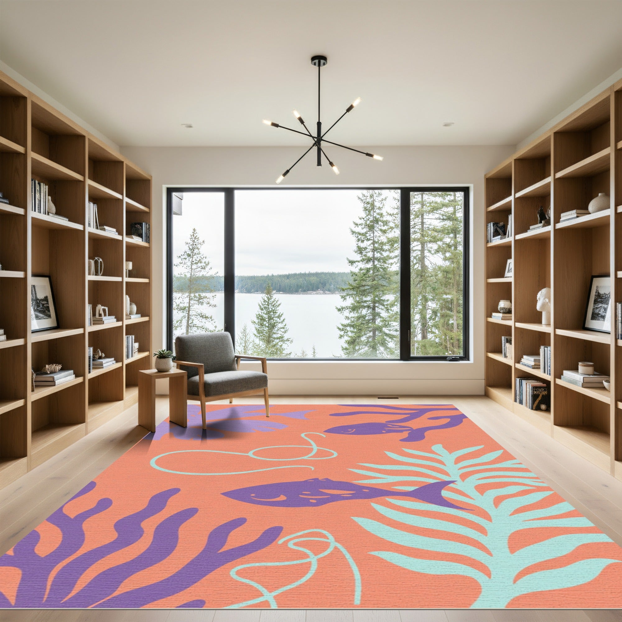 Coral Purple Fish Seaweed Pattern Rug