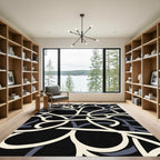 Modern Black Cream Gray Ribbon Loop Rug