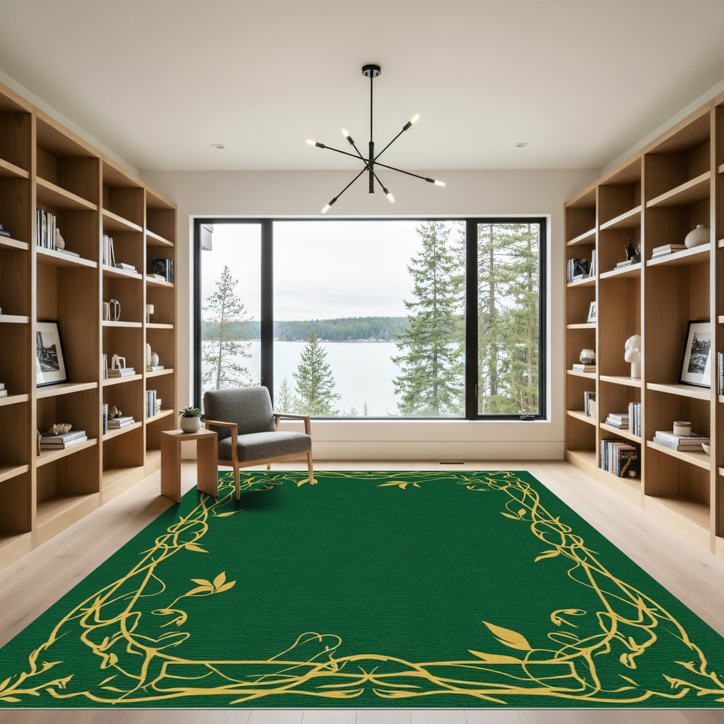 Golden Vine Border Emerald Green Rug
