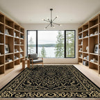 Black Golden Intricate Scrollwork Medallion Rug