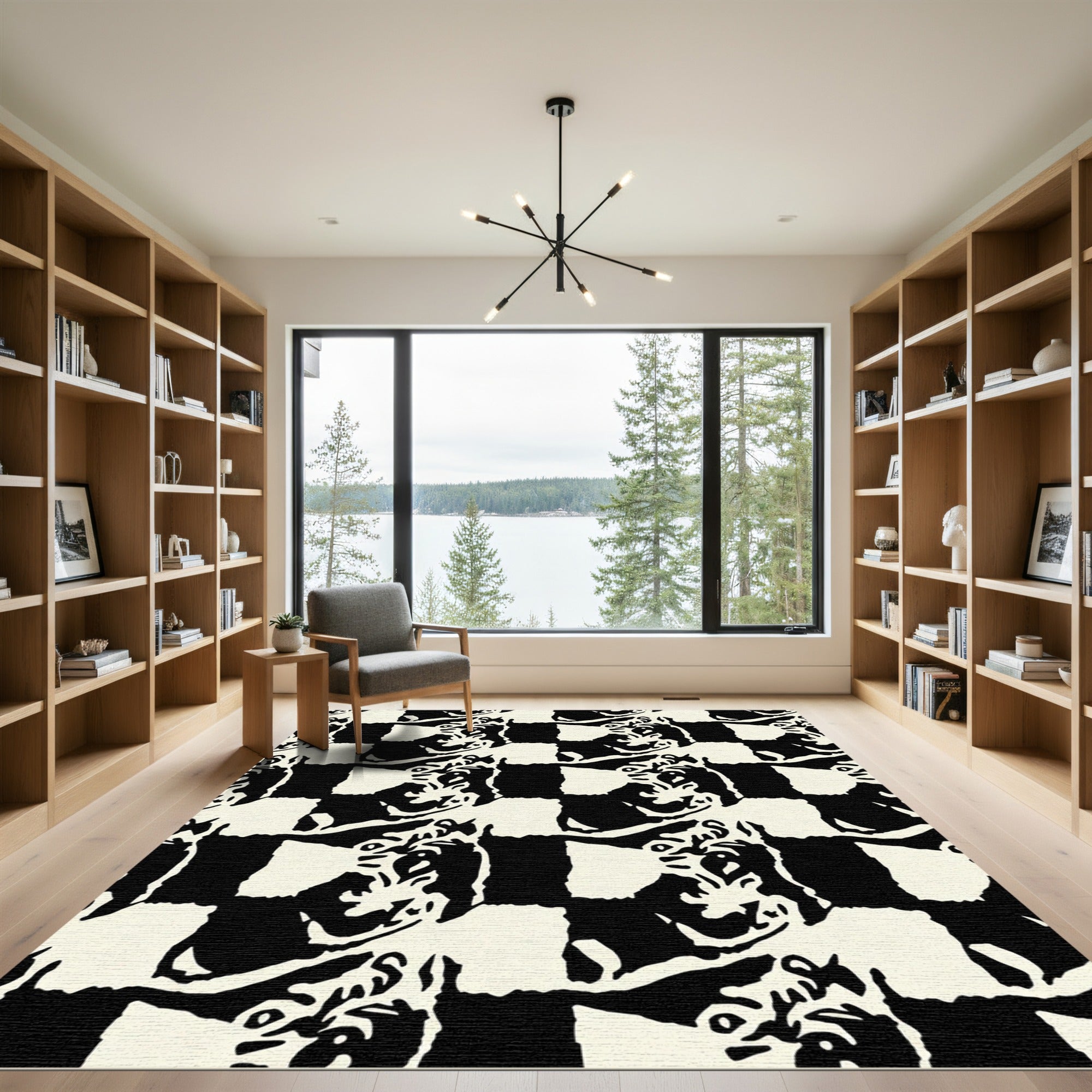 Monochromatic Abstract Checkerboard Face Rug