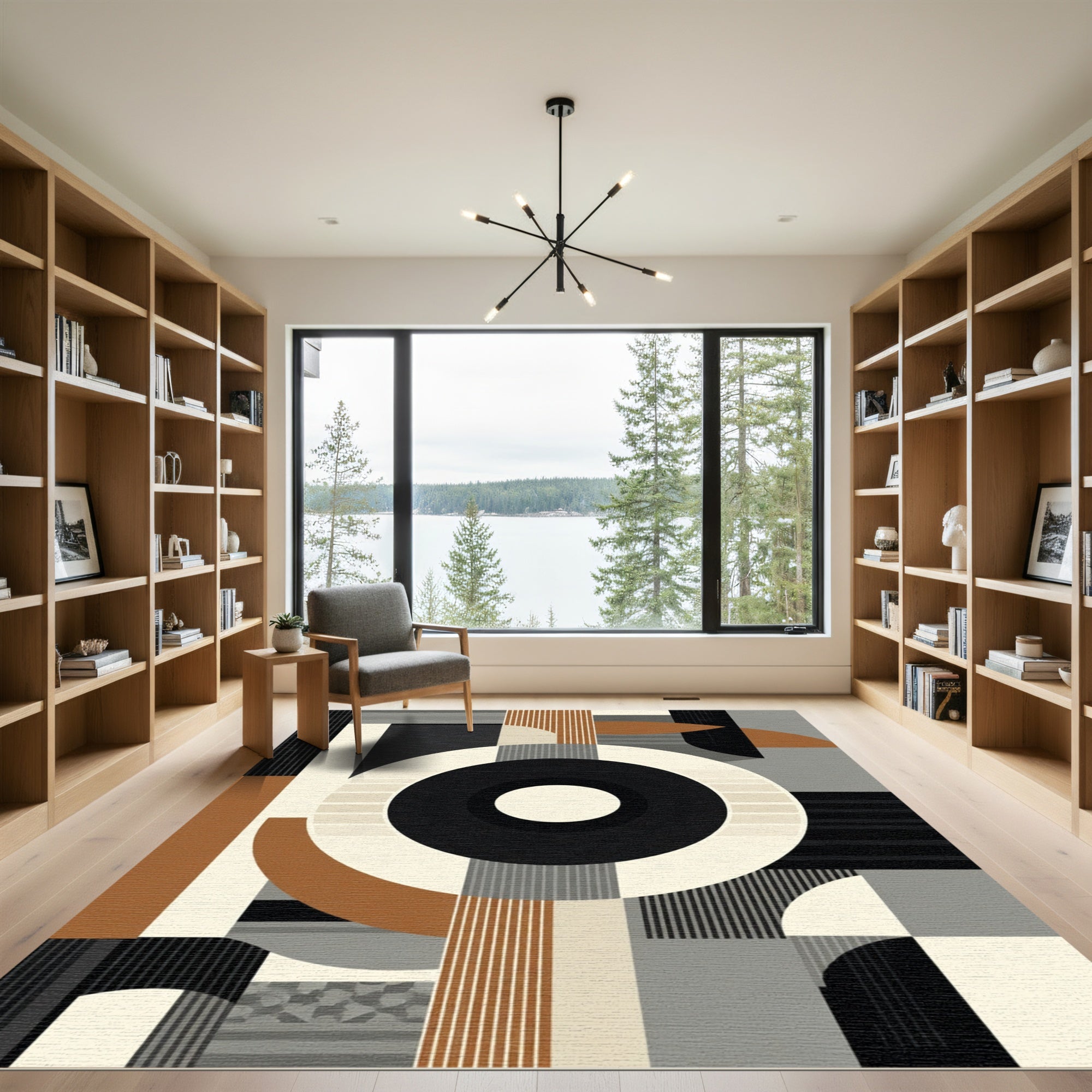Terracotta Gray Abstract Circles Rug