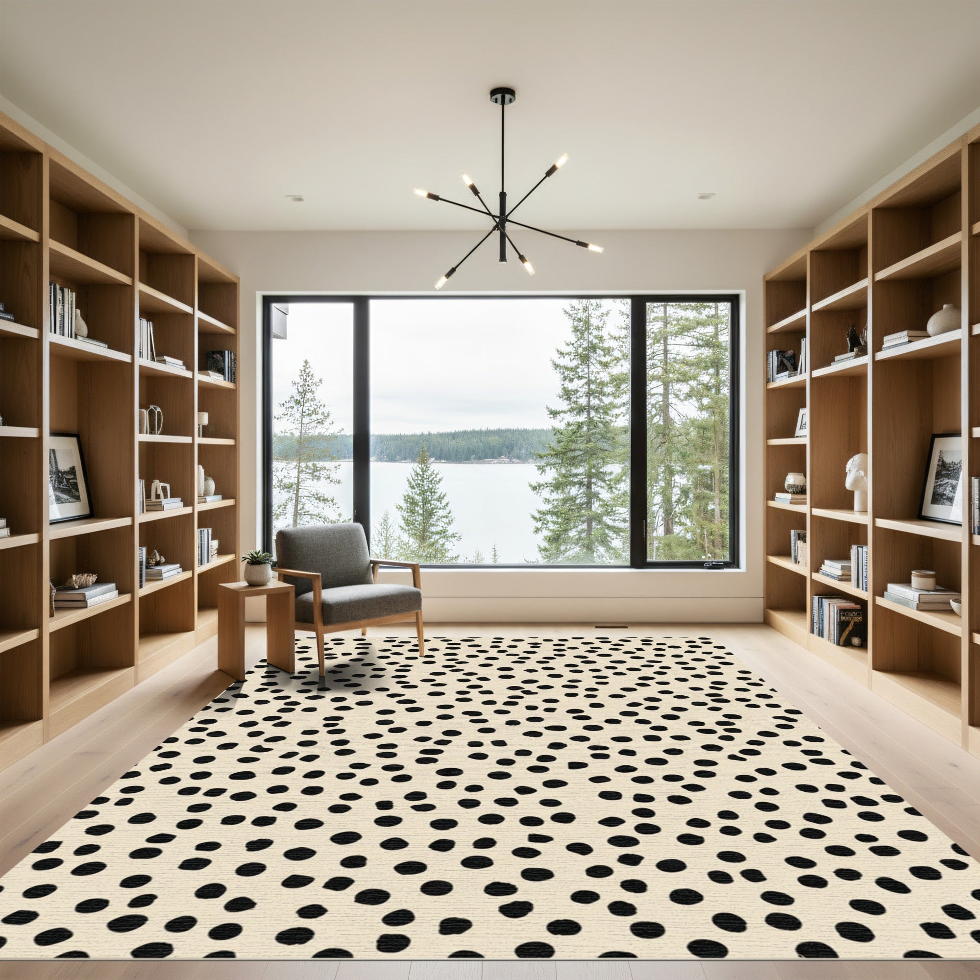 Cream And Black Speckled Dot Rug