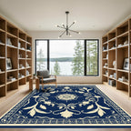 Cream and Navy Flourish Medallion Rug