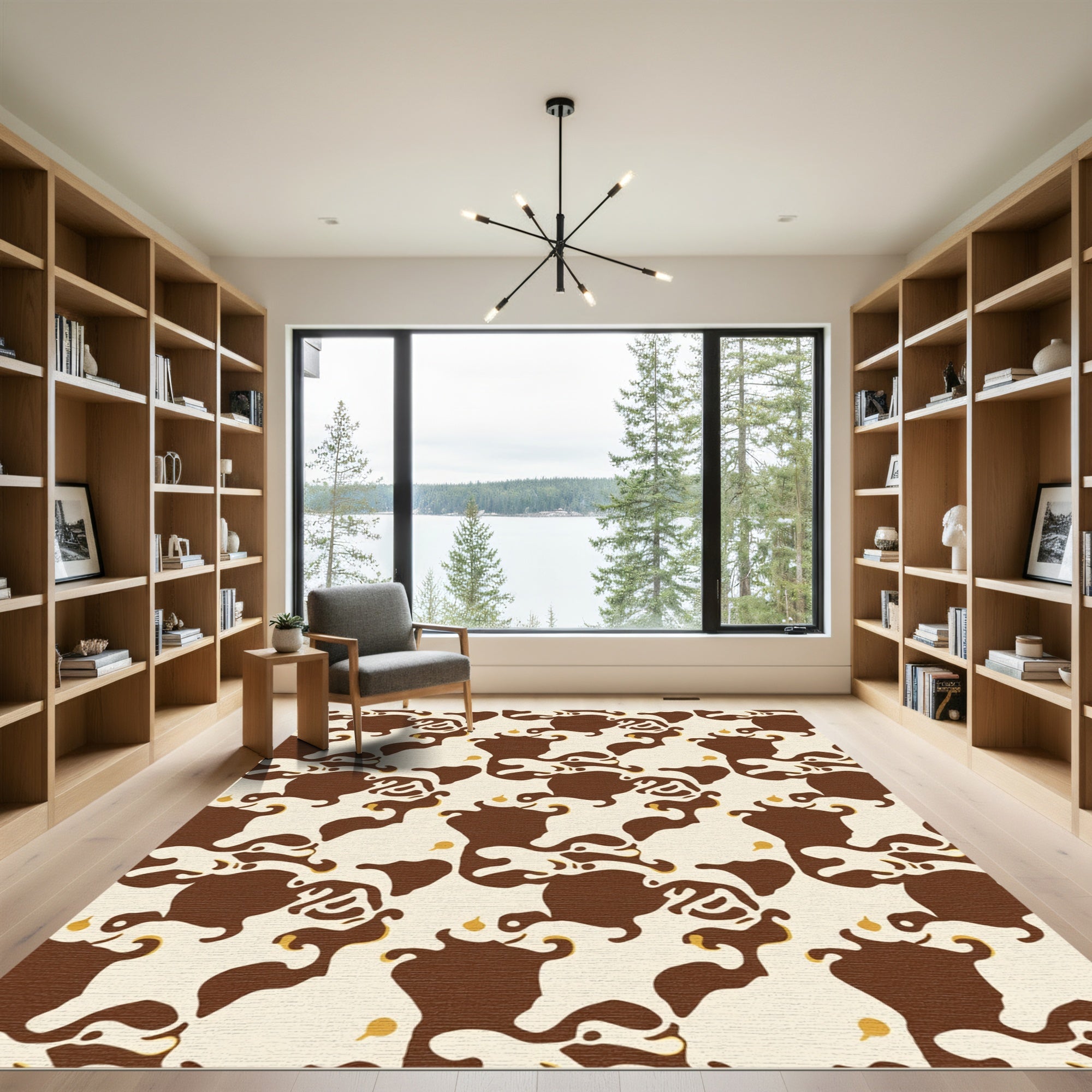 Brown Cream Organic Splatter Swirl Rug