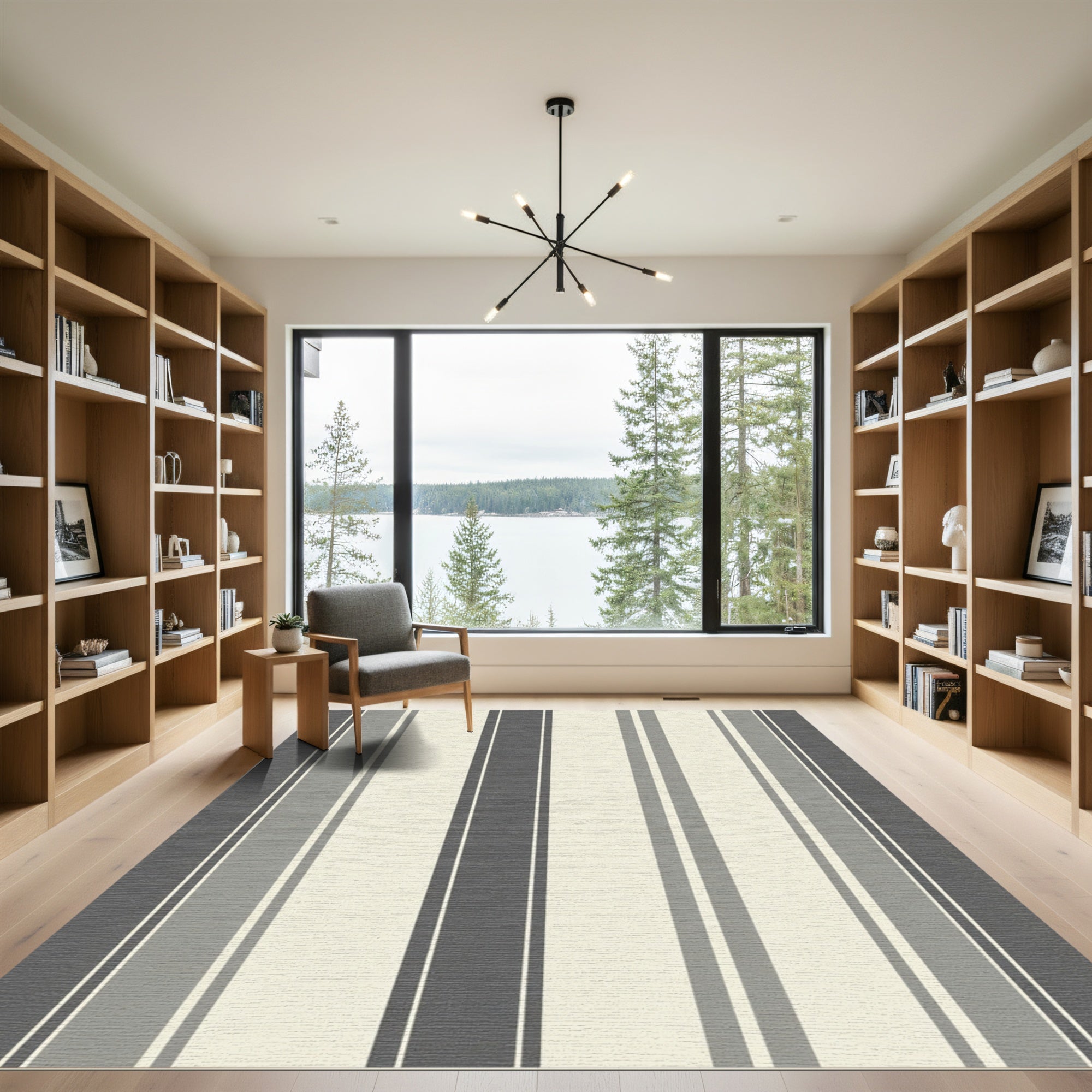 Modern Gray Cream Vertical Stripes Rug