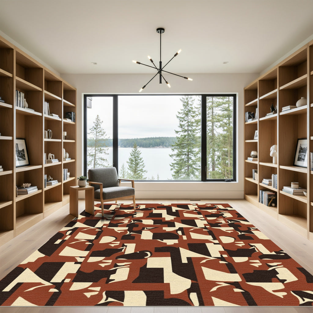 Abstract Geometric Ochre Composition Rug