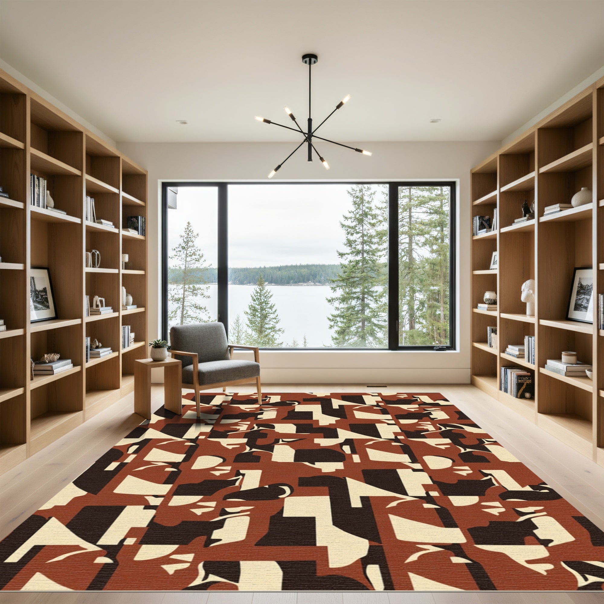 Abstract Geometric Ochre Composition Rug