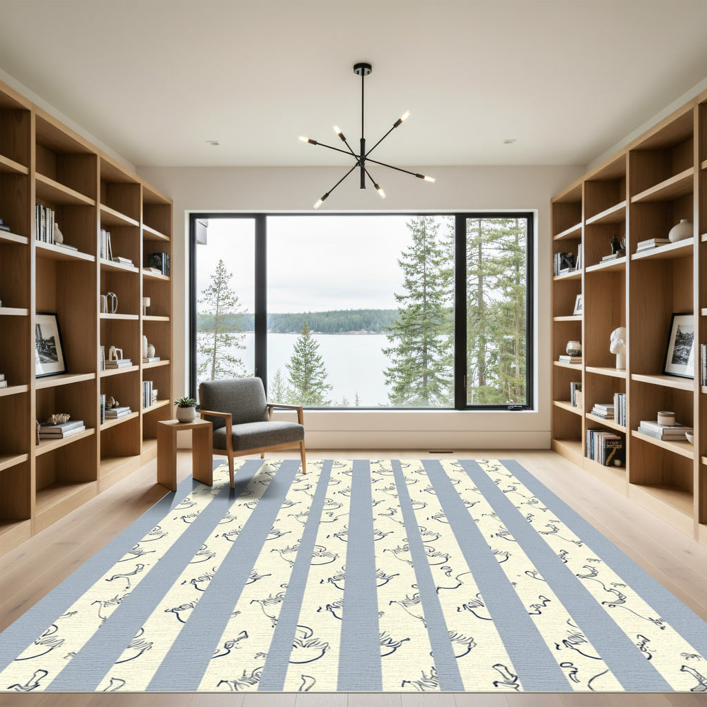 Pale Yellow Figures Vertical Stripe Rug