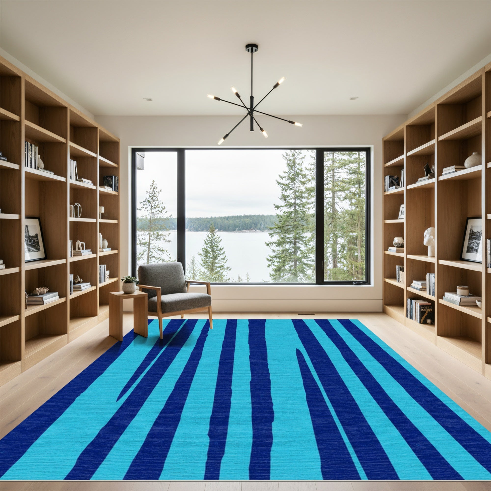 Deep Blue Aqua Vertical Stripes Rug