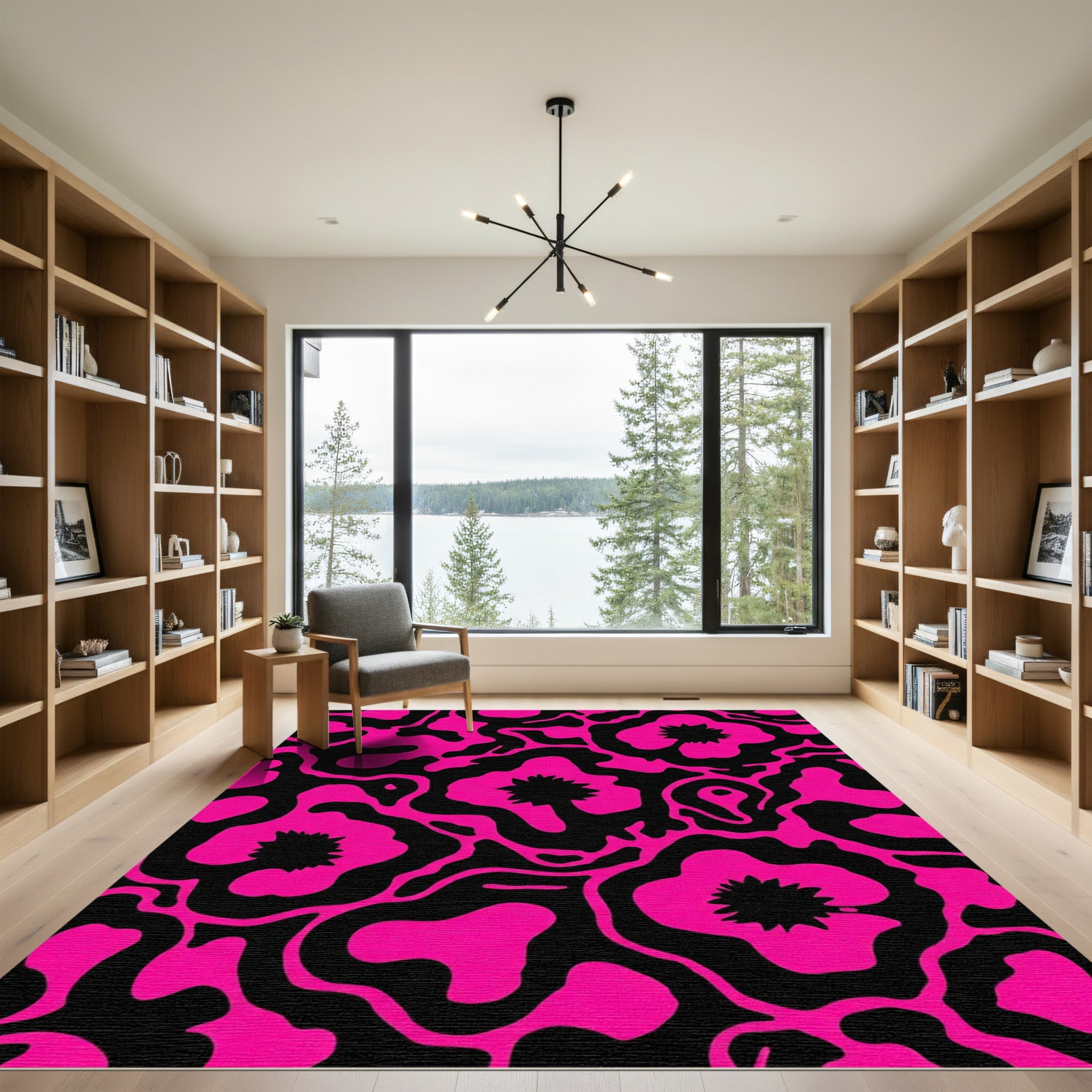 Hot Pink Floral Abstract Blobs Rug