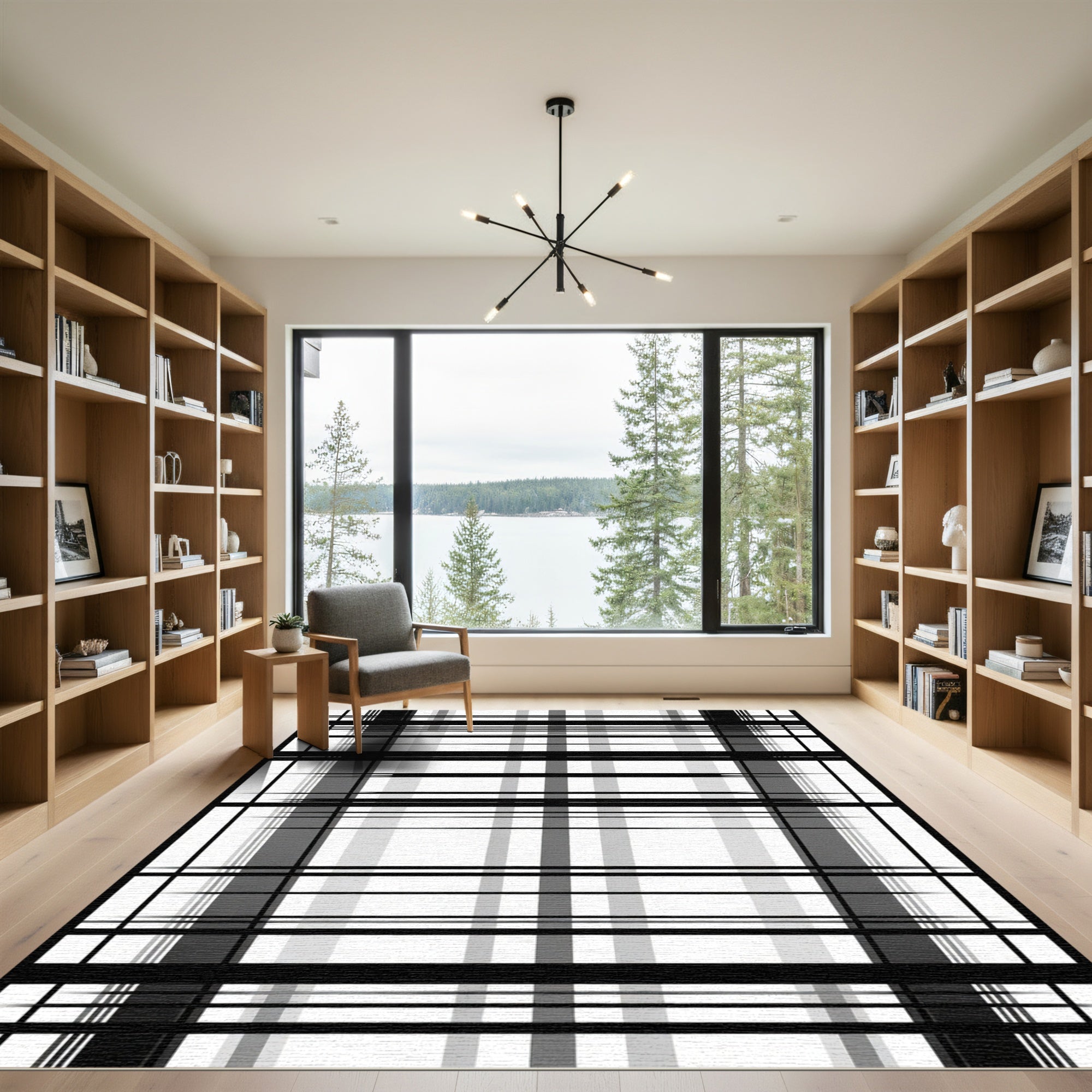 Monochrome Bold Stripe Grid Rug