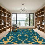 Golden Turquoise Abstract Organic Forms Rug