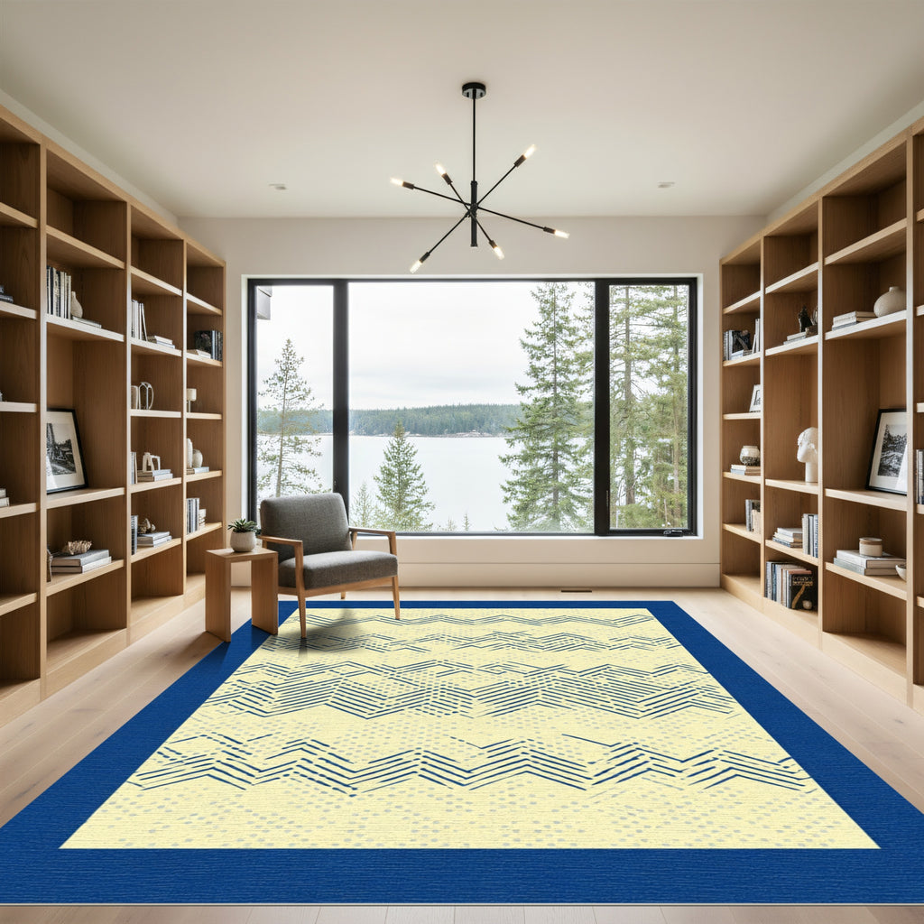 Navy Blue Broken ZigZag Stripes Rug